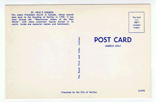 St. Paul's Protestant Church, Halifax, Nova Scotia, Canada Postcard - Halifax, Nova Scotia (NS)
