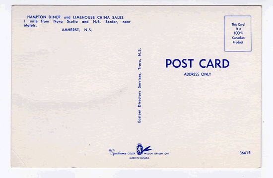 Hampton Diner and Limehouse China Sales, Amherst, Nova Scotia, Canada Postcard - Amherst, Nova Scotia (NS)